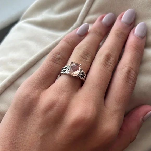 David Yurman Petite Wheaton Ring with Morganite and Pave Diamonds - Picture 3 of 9